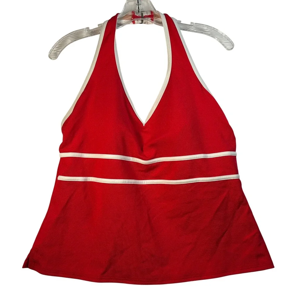 Lands' End Womens Red White Striped Halter Tankini Swim Top 16P Nautical Pique